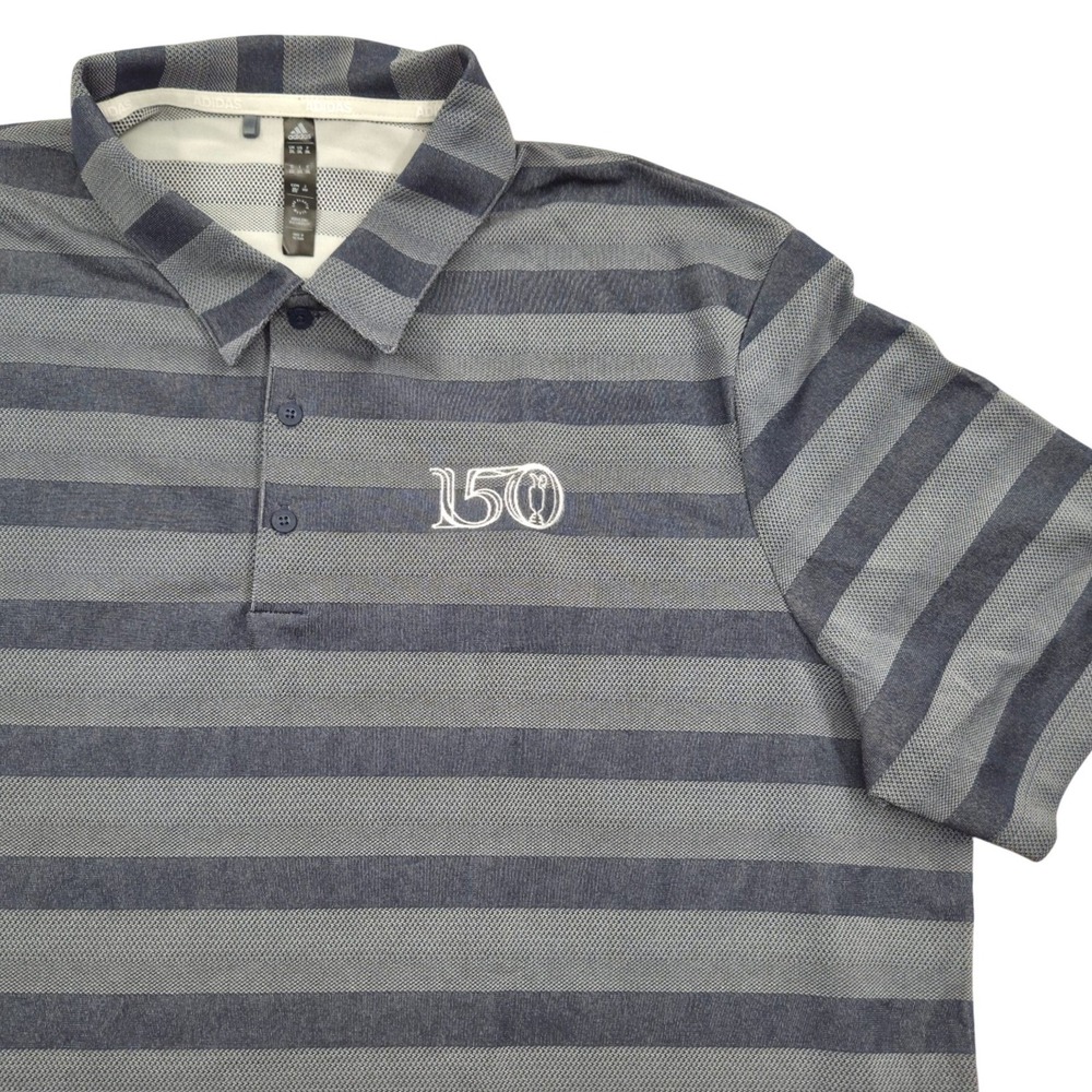 Adidas Golf Polo Shirt 150 British Open Logo Striped Gray Mens 2XL - Picture 1 of 8